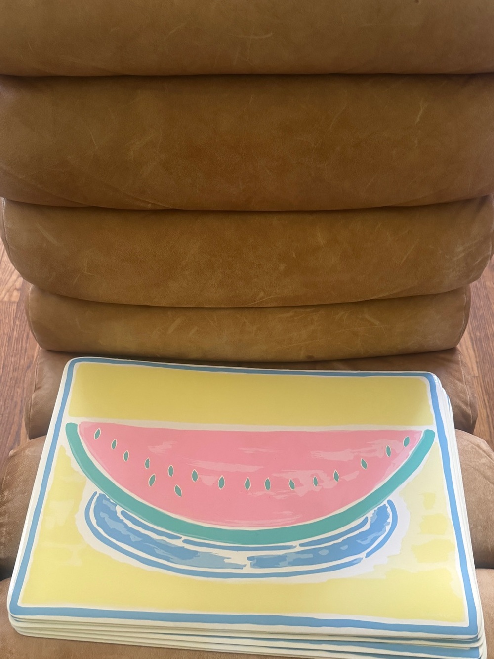 Vtg 80s watermelon placemats 6 (as is)